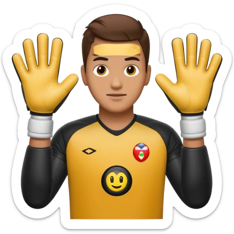 Football goalkeeper gloves with man goalkeeper and small emoji sticker