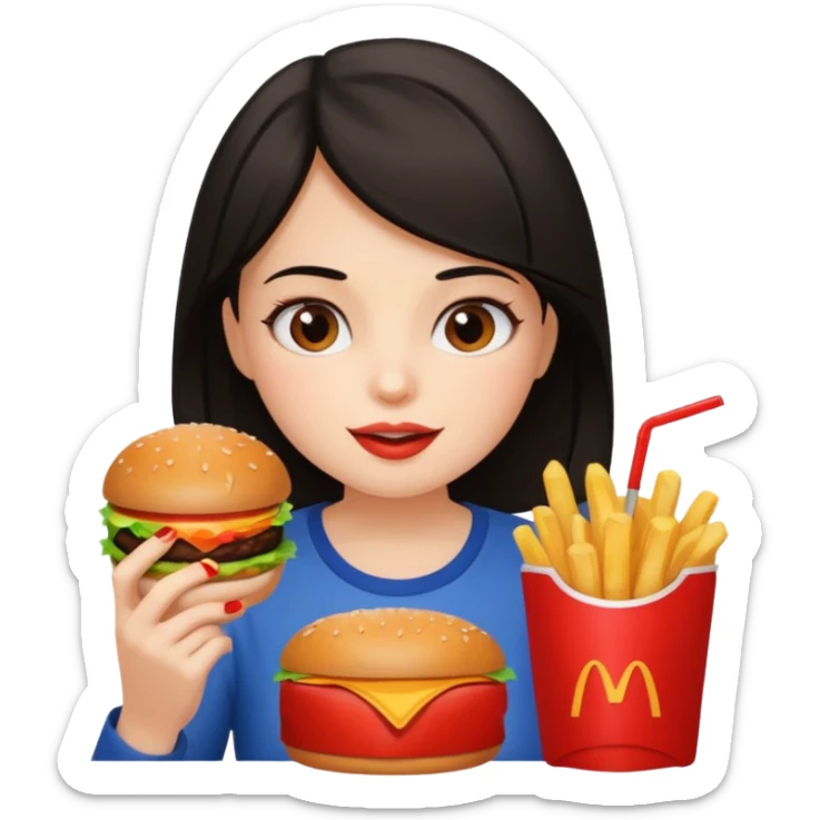 Dark haired girl eating lots of unhealthy food  sticker