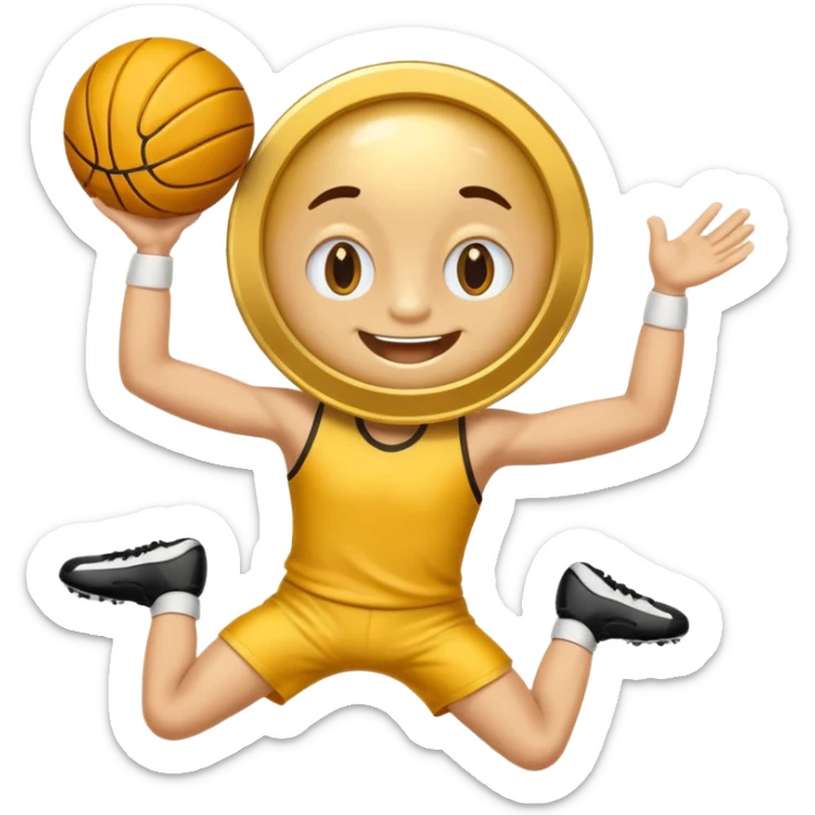 coin mascot with eyes, mouth, arms and legs. playing sports sticker