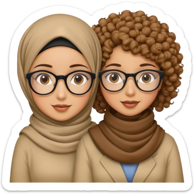 hijabi girl wearing glasses with her curly hair friend  sticker