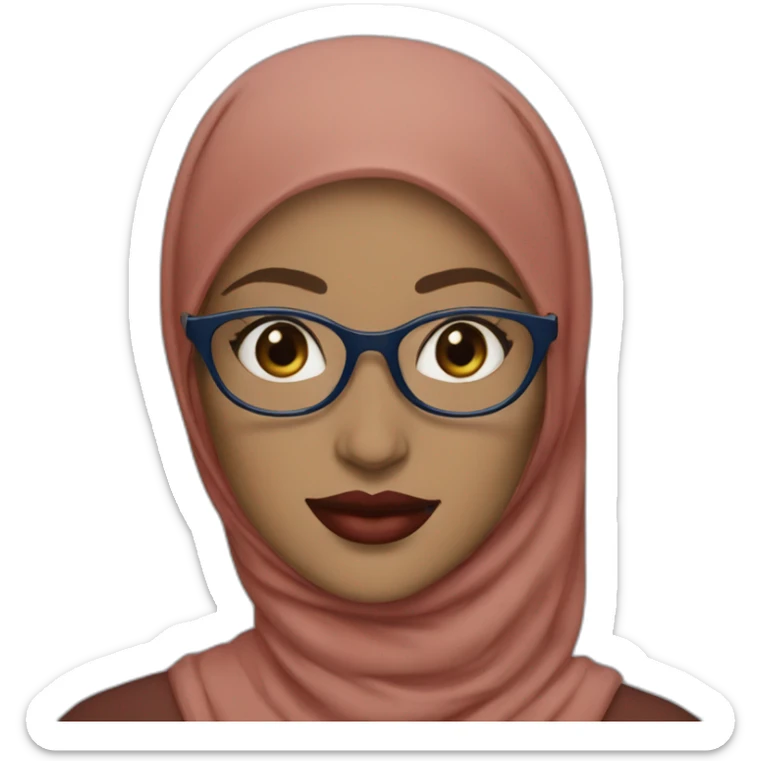 blue Hijabi white woman with glasses and brown eyes wearing a blue suit red lipstick sticker