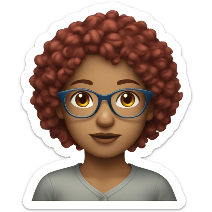 olive-skin girl with burgundy curly hair and clear glasses with blue eyes sticker