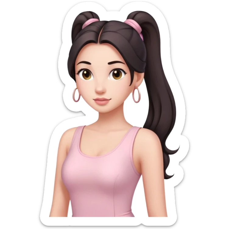 Beautiful woman with long dark ponytails wearing light pink bodycon dress sticker