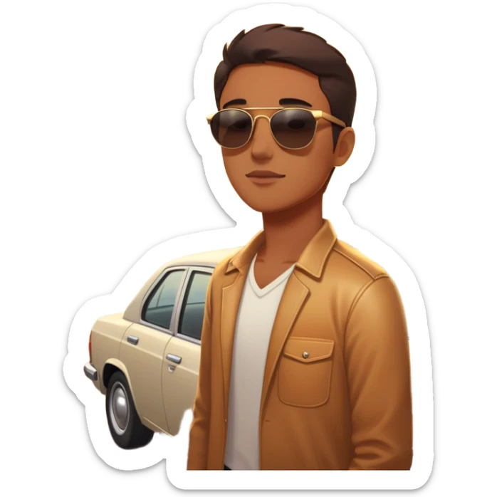 A parked car rests on the side of a long with a person outside , empty road stretching toward a golden sunset. The sky glows with warm colors, and the landscape ahead feels open, peaceful, and full of promise. love  sticker