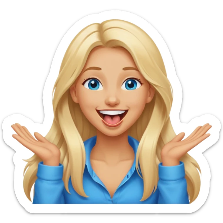Long blonde hair blue eye girl tan that has hands around neck with tongue out laughing ￼￼ sticker