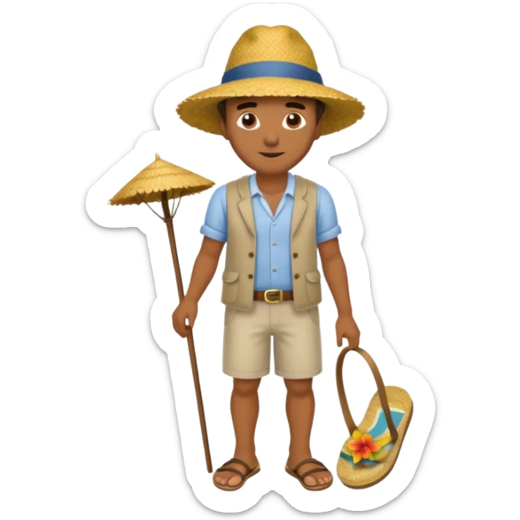 Tete Créole réunionnais ti jean chapeau paille savate  au pieds  sticker