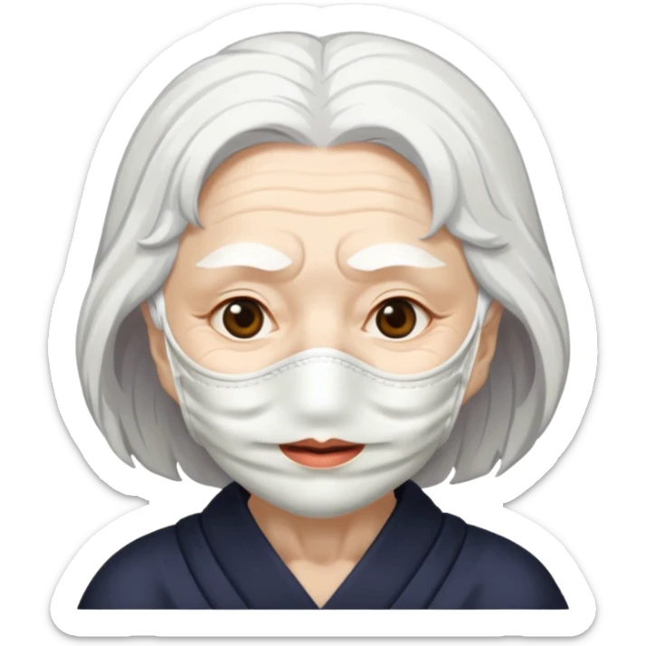 japanese culture white mask old woman with white hair and wrinkles sticker