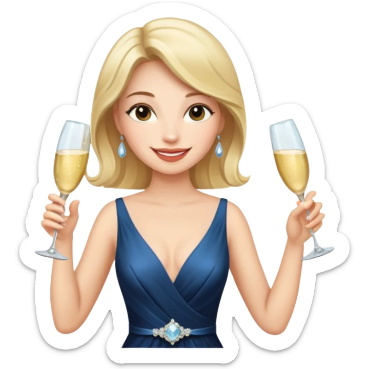 A confident woman in an evening dress raises her champagne glass with a calm, joyful smile. sticker