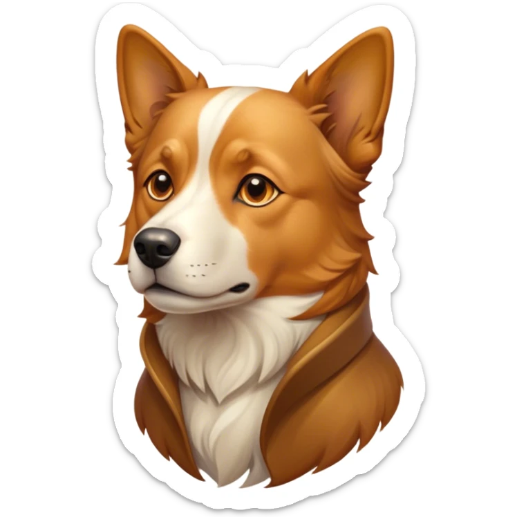 Cinematic Noble Domestic Dog Portrait Emoji, Poised and dignified, with a well-proportioned build and a neatly groomed coat of warm, inviting tones, expressive eyes radiating loyalty and wisdom, Simplified yet sharp and sophisticated features, highly detailed, glowing with a soft, dignified glow, high shine, intelligent and steadfast, stylized with an air of understated charm, focused and attentive, soft glowing outline, capturing the essence of a watchful and confident domestic dog that feels as though it could step out of the screen with effortless authority! sticker