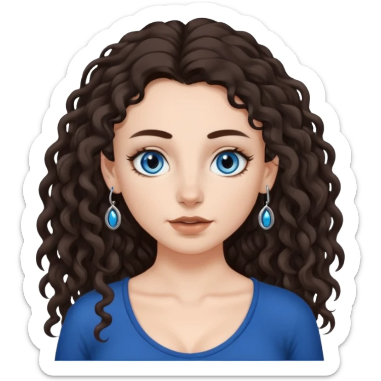 white girl, dark brown long slightly curly hair , skinni but with big breast , septum piercing on nose, beautiful dark gray-blue eyes, sticker