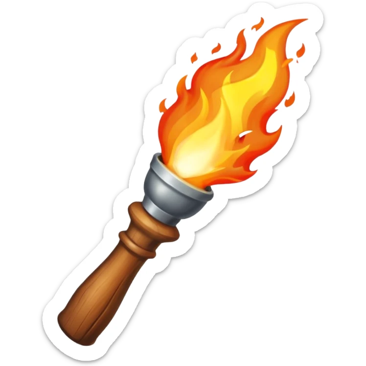 A flaming torch with a wooden handle, like an adventure movie torch sticker