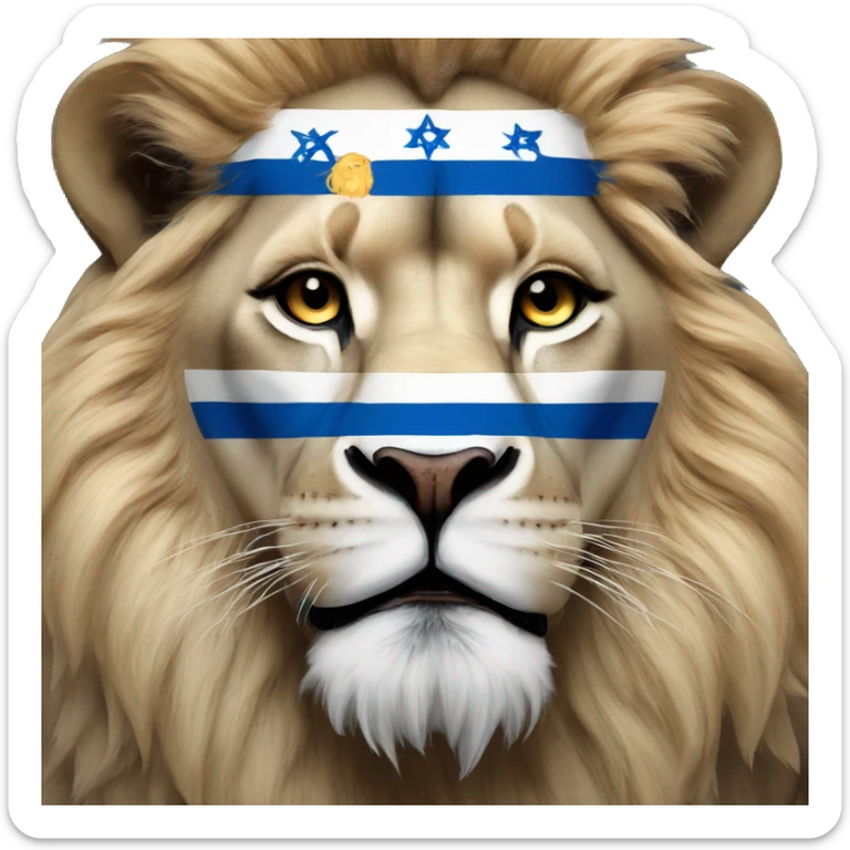 A lion face in the color of the Israeli flag sticker