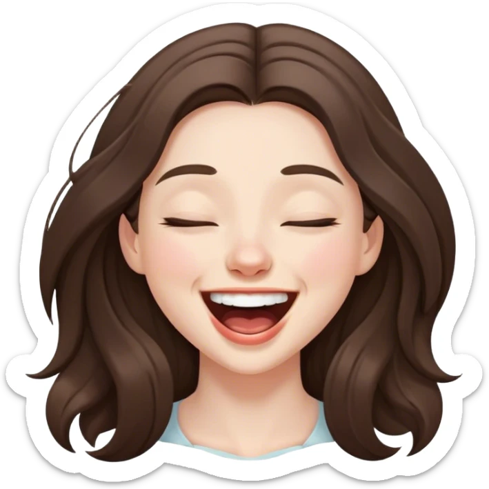 beautiful pale brunette girl with long hair laughing hard eyes closed  sticker
