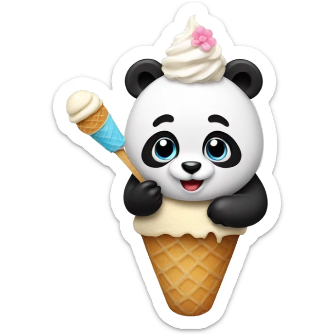 Panda eating ice cream sticker