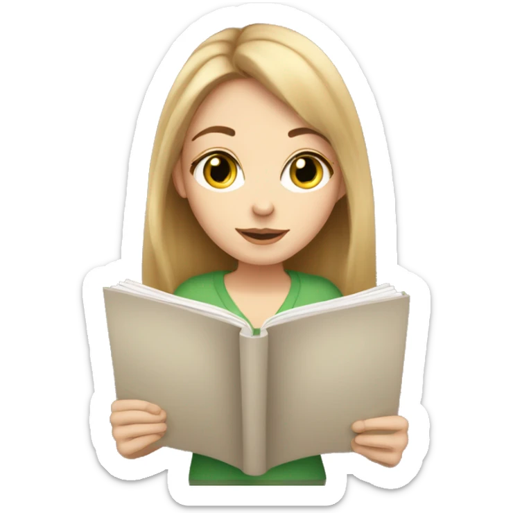 Pretty green eyed white girl with light brown hair reading cozy sticker