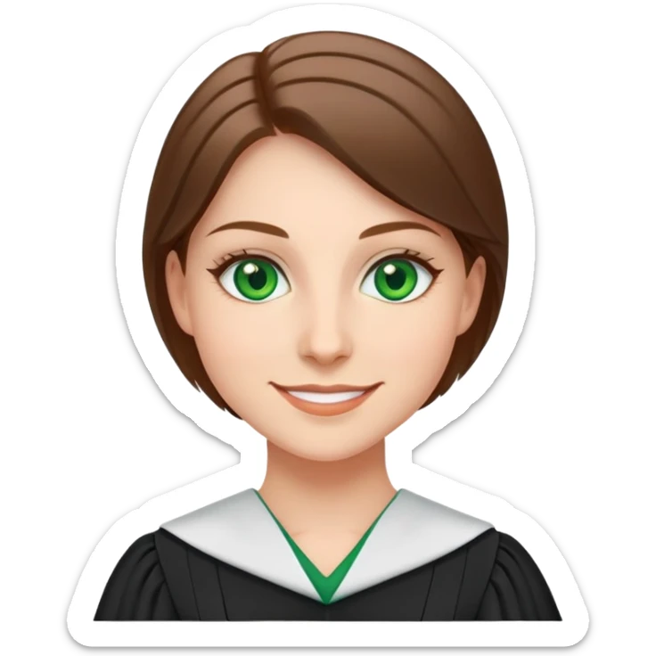 Use the same photo as before but make eyes more green and dress like a law student sticker