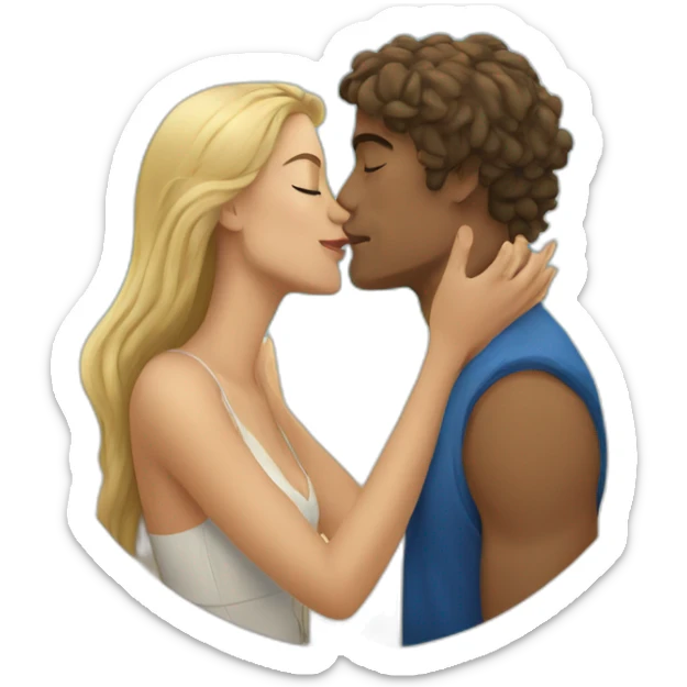 at the beach young metis man and white woman kiss love sticker