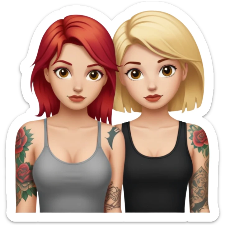 Red haired girl and blonde haired girl with tattoos posing together sticker