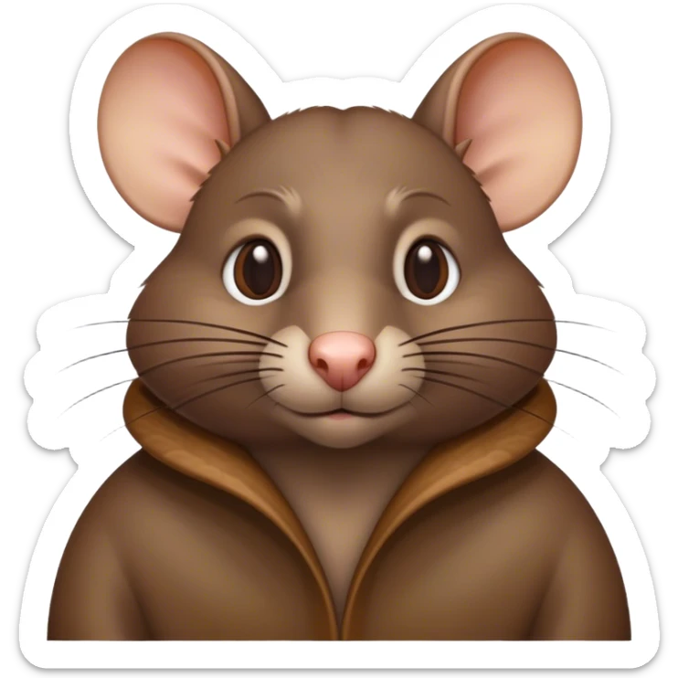 Cinematic Noble Brown Rat Portrait Emoji, Poised and alert, with a sleek, agile build and a smooth, well-groomed coat of warm brown fur, beady, determined eyes, Simplified yet sharp and sophisticated features, highly detailed, glowing with a soft, dignified glow, high shine, intelligent and resourceful, stylized with an air of urban savvy, focused and attentive, soft glowing outline, capturing the essence of a watchful and confident rat that feels as though it could scurry out of the screen with effortless authority! sticker