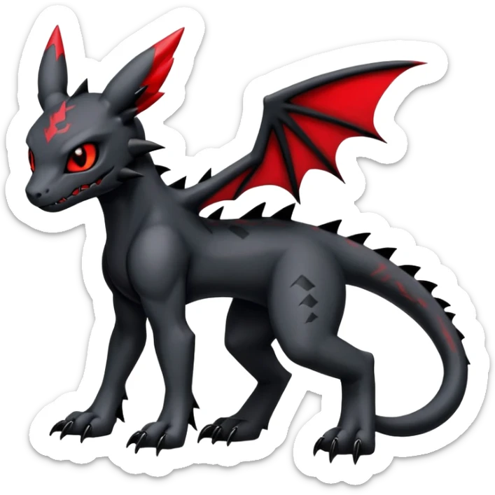 Gothic Edgy Badass Gloomy Cute Dark Guilmon-Salandit-Umbreon-Fakémon-hybrid-creature (full body)  sticker