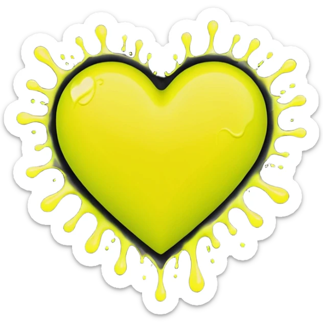 A neon yellow heart with black splashes inside the heart and The text UVP in the heart sticker