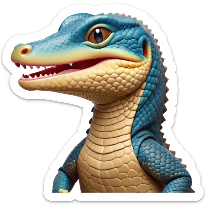 Cinematic Cute Yawning Monitor Lizard Portrait Emoji, Head tilted slightly with a dramatic, wide-open yawn, showcasing textured, patterned scales and sleepy, half-closed eyes exuding relaxed charm, Simplified yet irresistibly adorable features, highly detailed, glowing with a soft, cozy glow, high shine, relaxed yet expressive, stylized with a dash of whimsical wildness, soft glowing outline, capturing the essence of a drowsy yet affectionate reptile that appears ready to stretch out for a nap! sticker