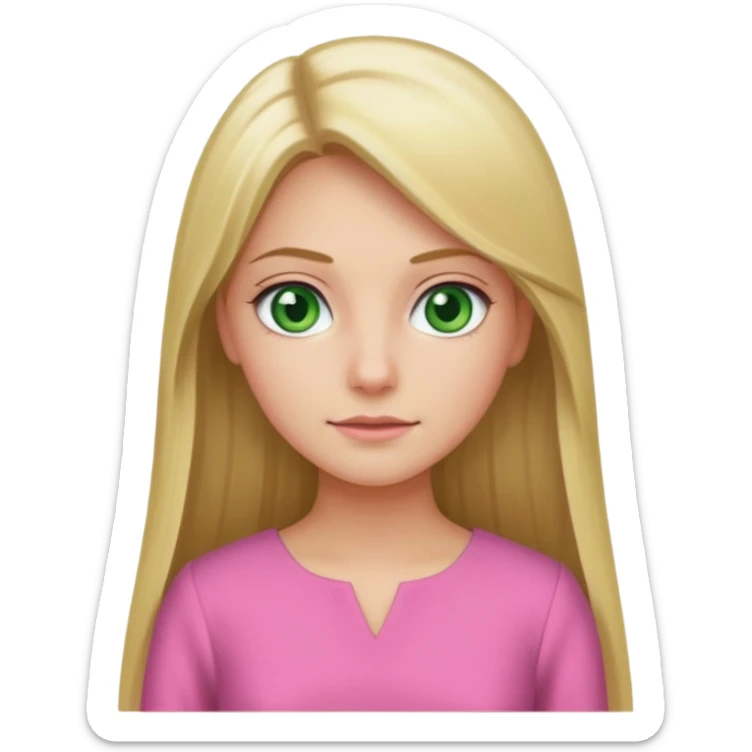 Green eyes office girl with straight long blonde hair with pink dress sticker