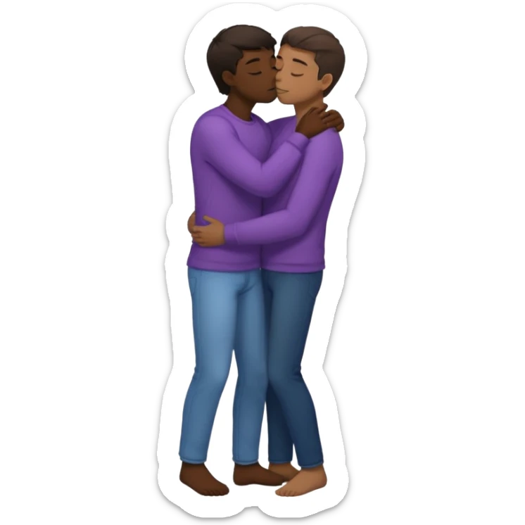 1 adult male dark skin ,1 light skin dark hair adult male, naked, cuddling, kissing, love passionate, full body view, on floor sticker