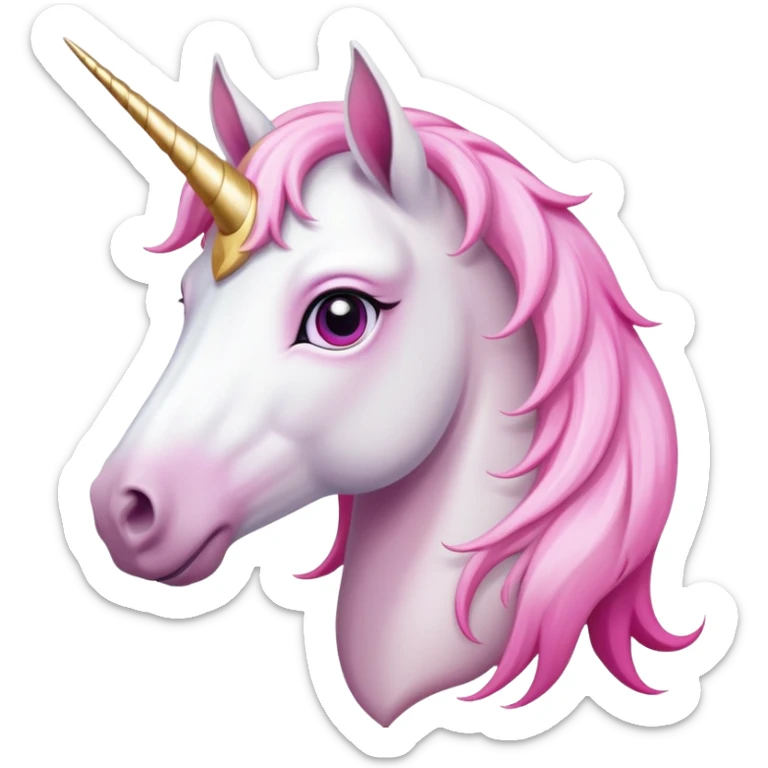 head of an anthropomorphised female unicorn horse, looking straight ahead, standard pose sticker