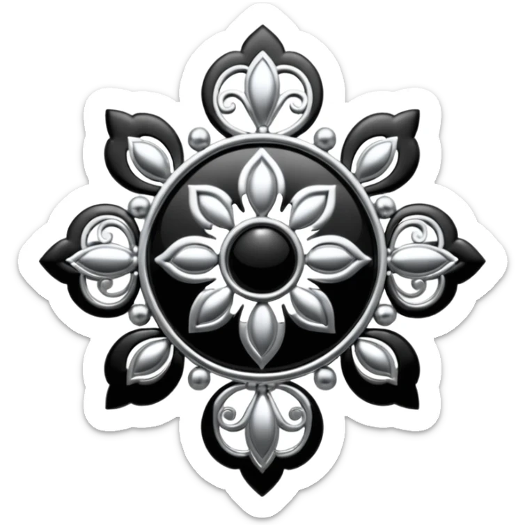 Black and silver filigree broach design, 3D, extremely detailed design sticker