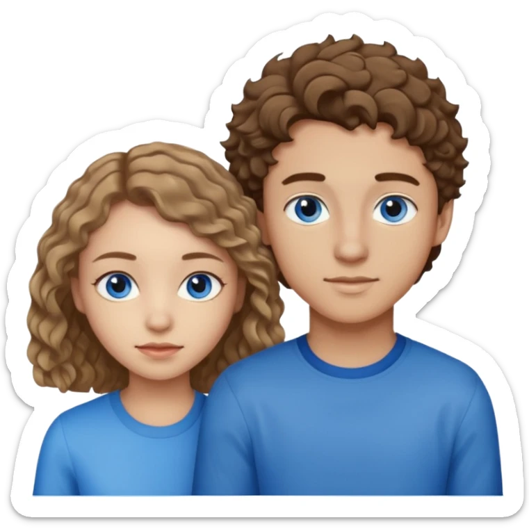 20 year old boy with slightly curly dark blonde hair and blue eyes with 20 year old girl with brown hair and blue eyes sticker