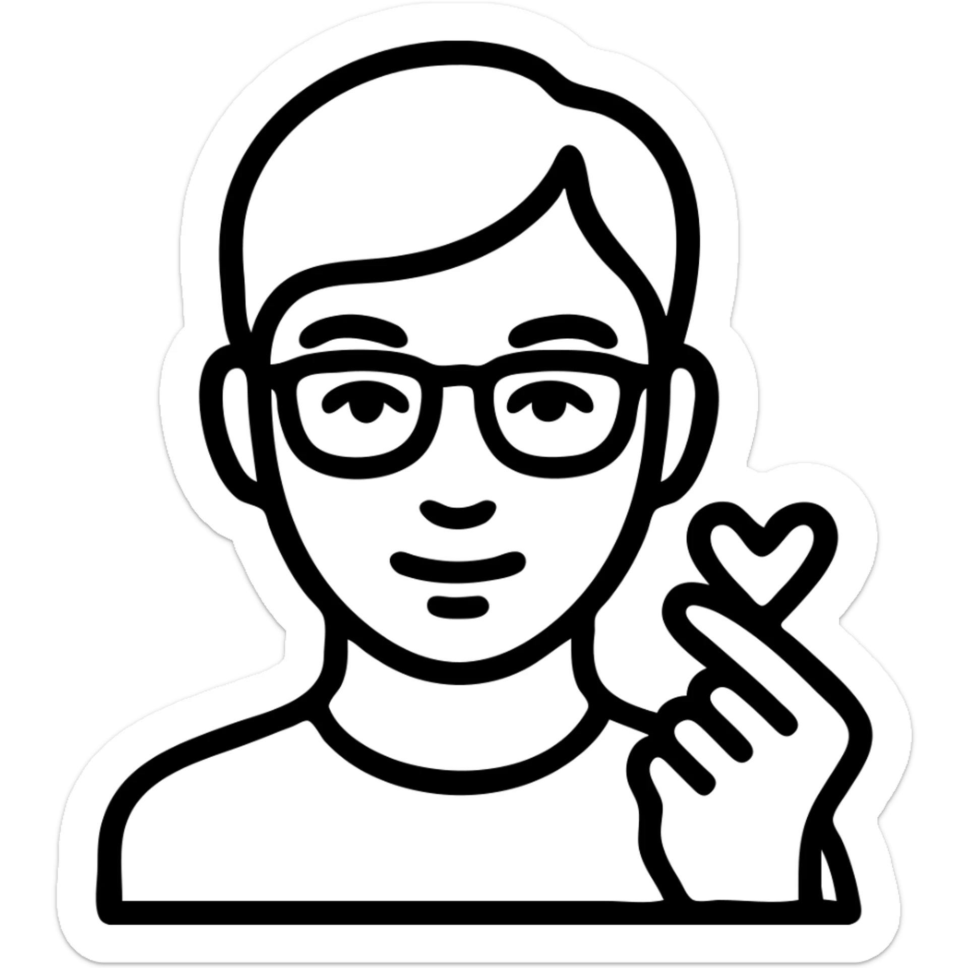 minimalist icon of a Turkish young man with slightly slanted eyes, wearing glasses, making a heart gesture with his hand, slightly tanned and light brown hair sticker