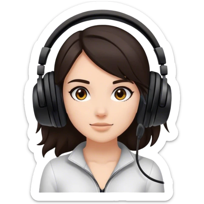 girl with dark brown hair and a black gaming headset. feet near her fac sticker