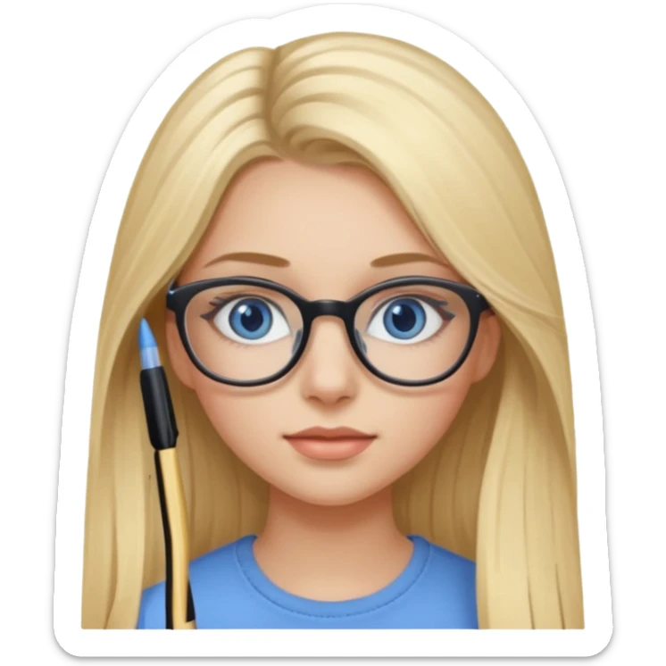 Fille 20ans qui a des cheveux long et blond  avec des lunettes et des yeux bleu- gris avec du mascara sur les yeux sticker