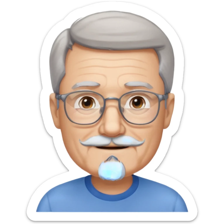 Create me an emoji of an old man. Gray short size hair. Gray beard. Squarer Glasses. Blue eyes. Little smile sticker
