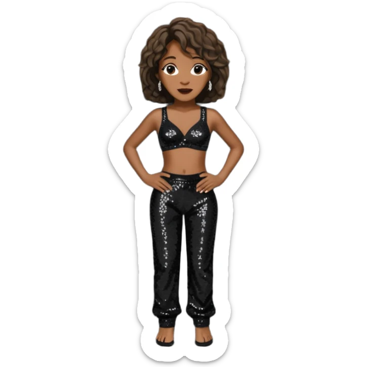 Whitney Houston with black sequin baggy bra, black sequin baggy pants sticker