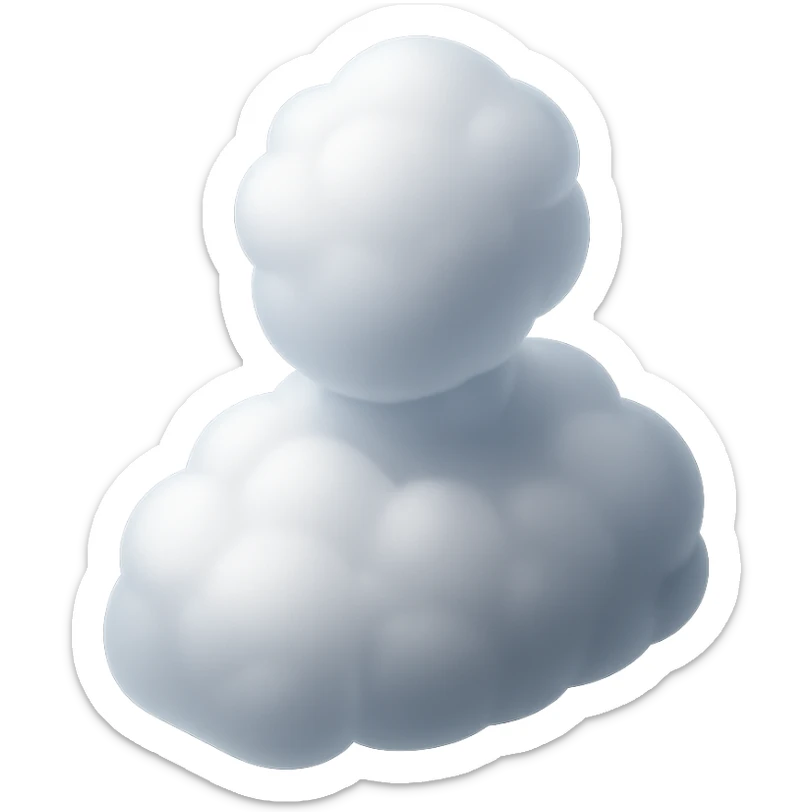 shoulder-up person fully made of white convex clouds, fluffy and snow-white, matte glass style sticker
