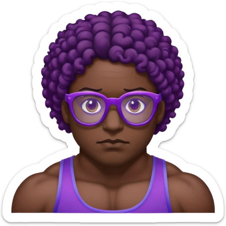 Wrestler with purple glasses tinted black and short curly brown hair sticker