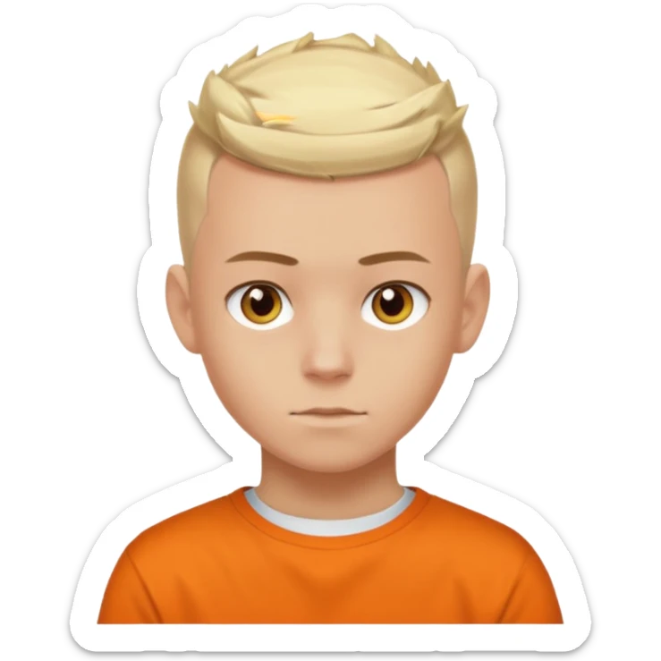 Blonde Buzzcut And Brown Mohawk. Amber Eye. Orange Tshirt. White Sleeve. Teenage Boy sticker