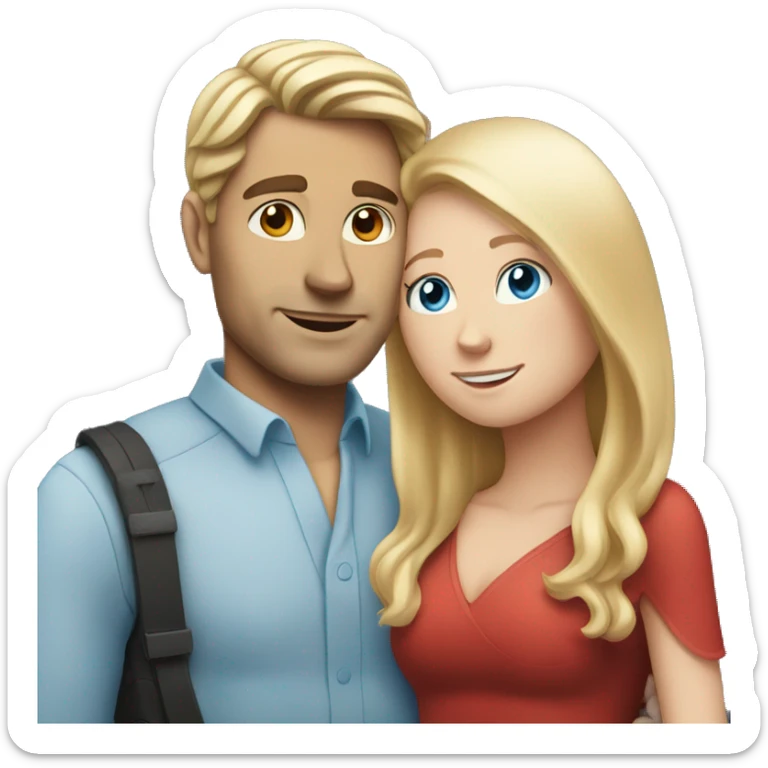 White Man with long hair and blue eyes hugging a white red hair woman sticker