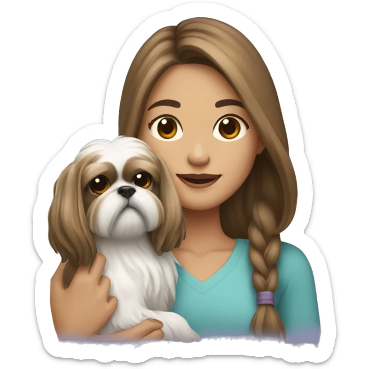 Young woman with a shih tzu in her arms long hair sticker