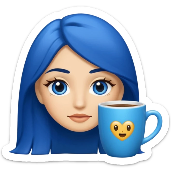 Memoji piel morena ojos cafés cabello largo color azul con esté 🖕🏻emoji sticker