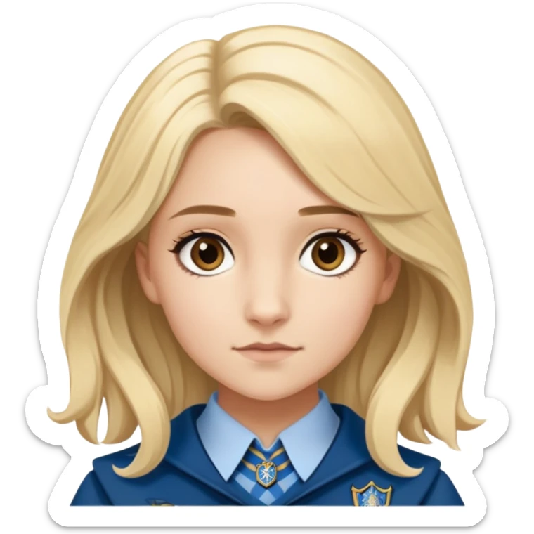 Gemma Padley is Penelope Clearwater in harry potter, wear hogwarts Ravenclaw uniform, blonde hair, brown eyes sticker
