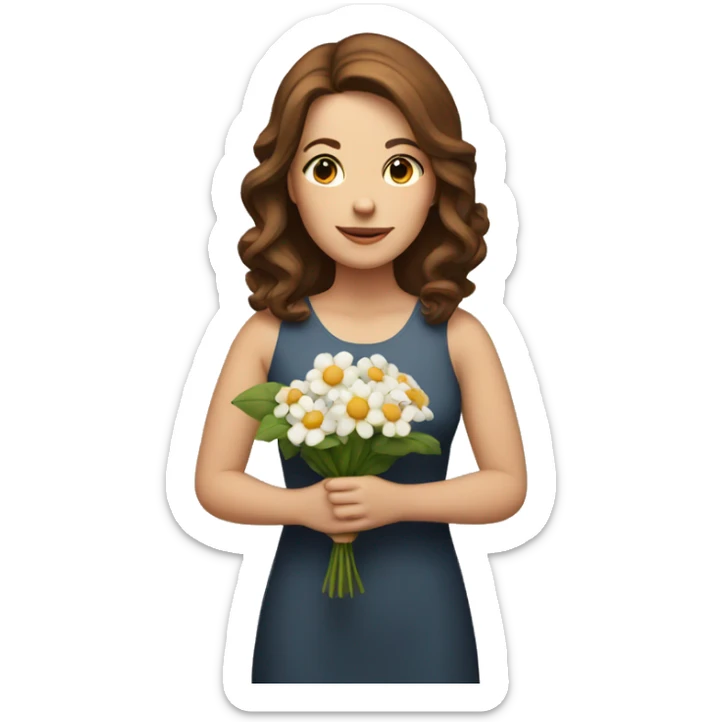 White woman with brown hair, holding bouquet of flowers sticker
