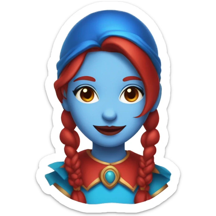 Blue and red girl jester with brown hair and blue and red eyes sticker