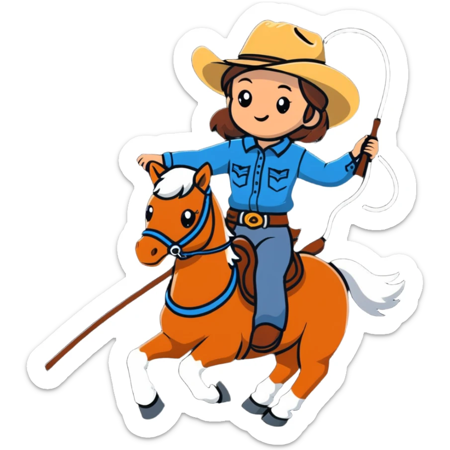 girl wearing cowboy hat riding a horse holding a whip sticker