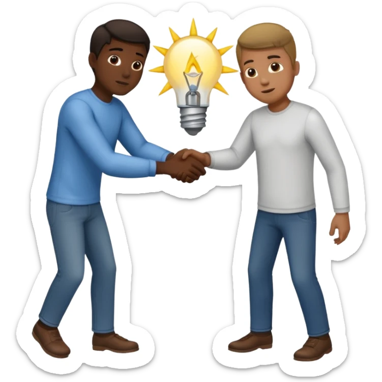 Muestra a dos personas. Uno de pie, alcanzando y firmemente halando hacia arriba a la otra persona que está agachada o en un agujero/grieta. Sus manos están entrelazadas en un agarre fuerte. El enfoque debe ser claro: un hombre ayuda a otro a levantarse o salir de una situación peligrosa. sticker