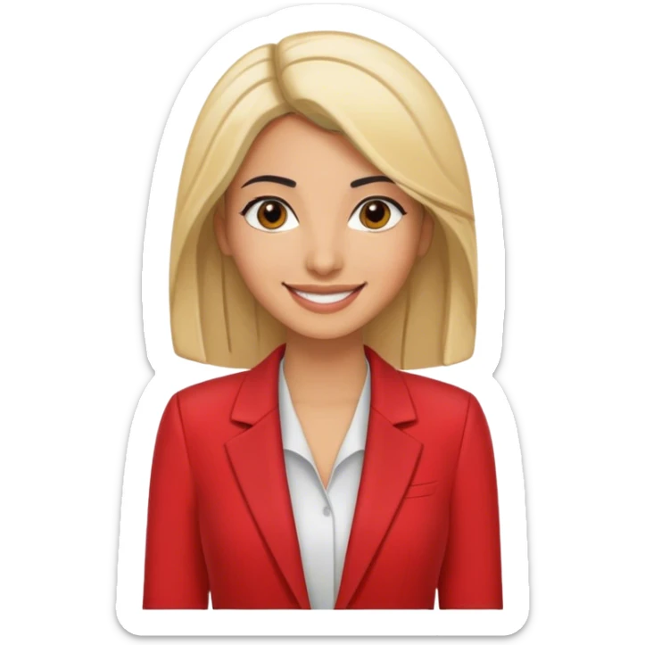 birthday arab women with blond and black hair smiling. She dressed with a red blazer sticker