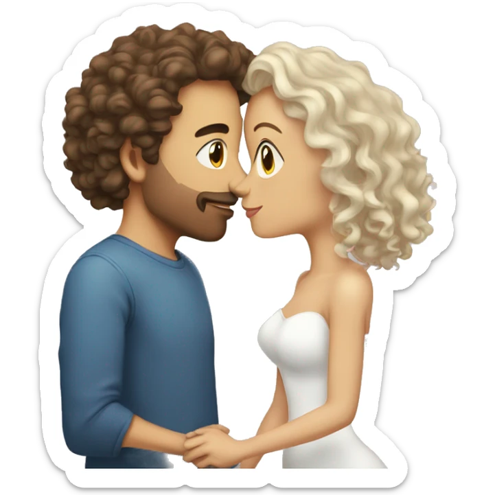 female white with wavy hair kiss husband white with curly hair sticker