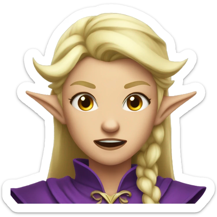 enraged angry, Noble female Elf with Elf ears and blonde hair and purple robes sticker